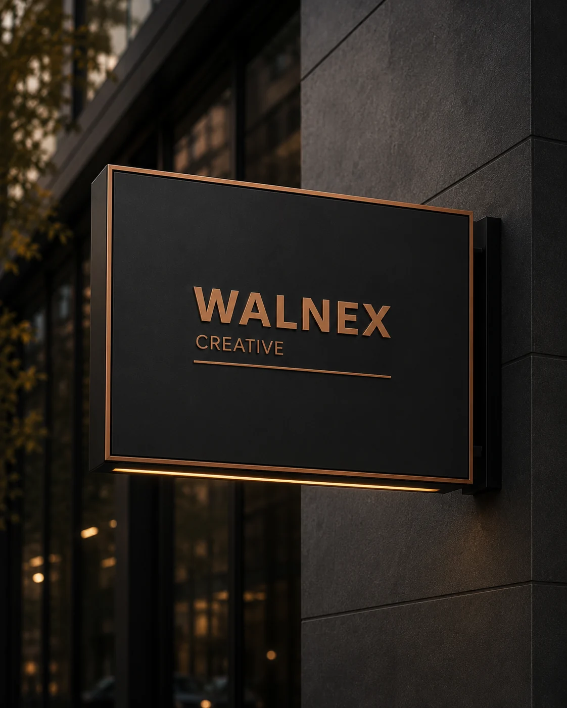 Walnex building sign concept with horizontal logo
