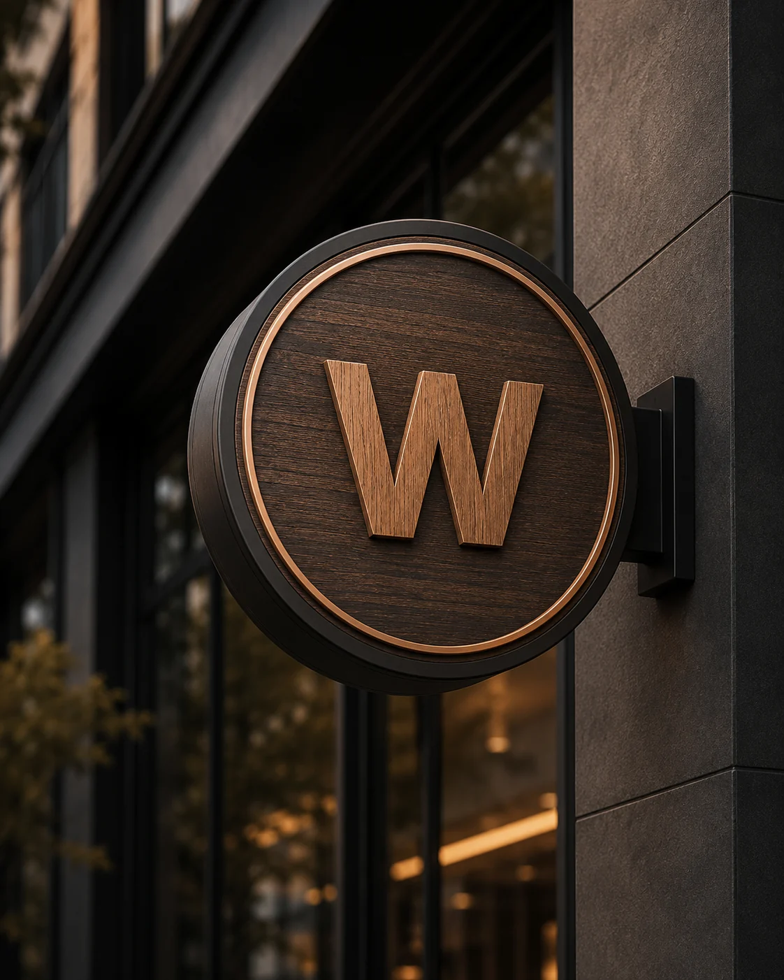 Walnex round wooden icon sign concept